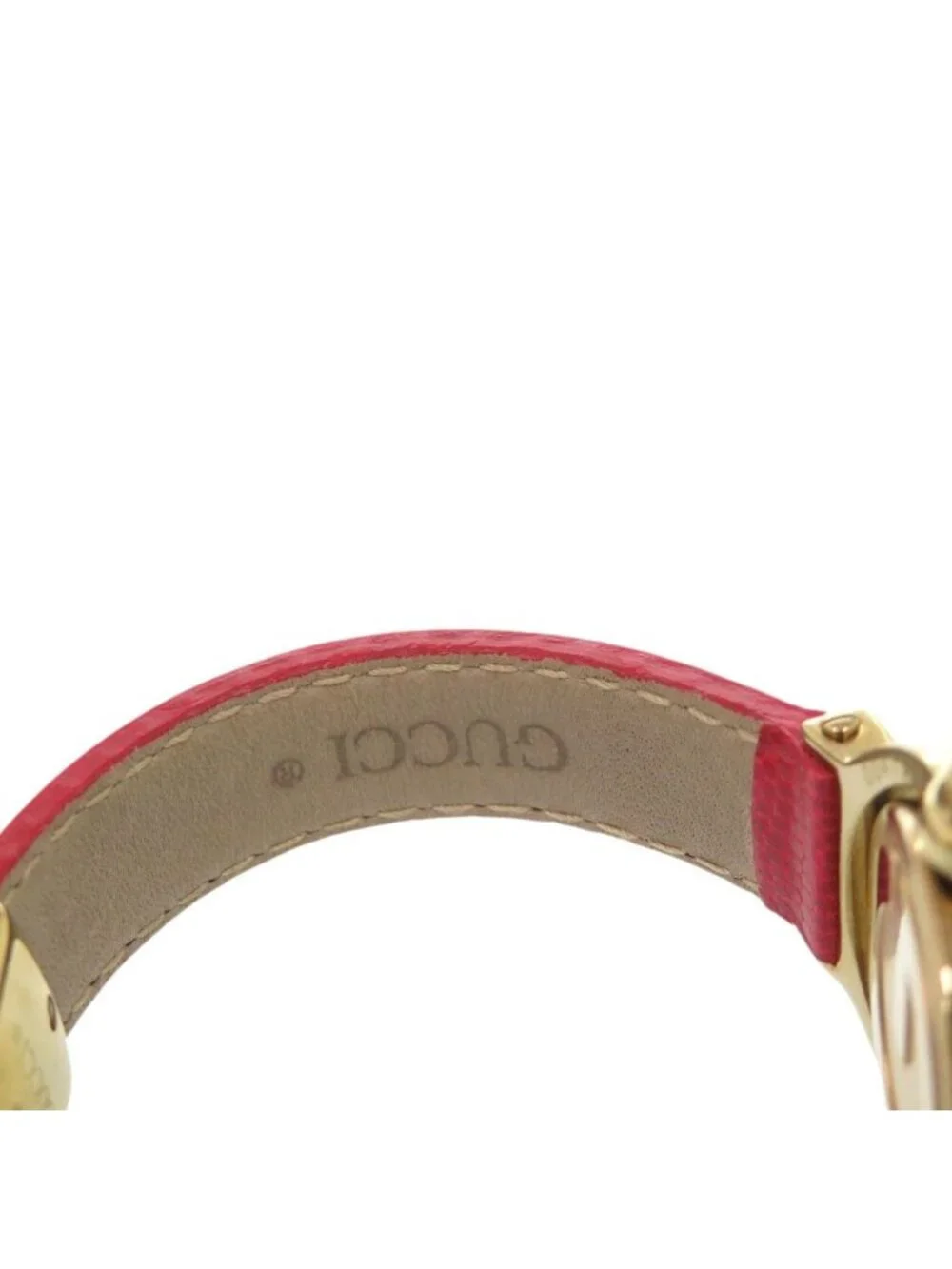 Gucci Turnface Bangle Watch SS Leather White Red Quartz Dial